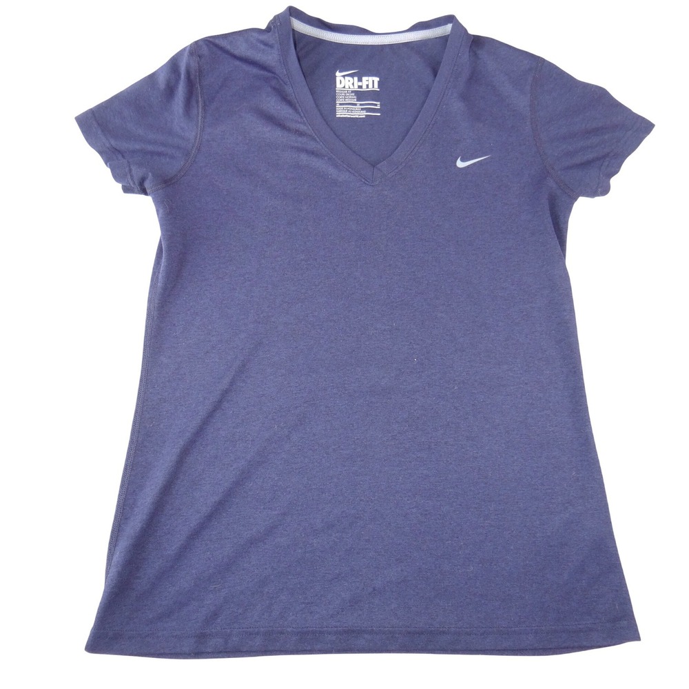 Nike‎ Dri-FIT Womens V-Neck Short Sleeve Training Shirt Navy Blue Regular Fit M